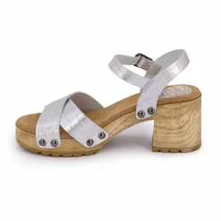 Sandales cuir croco brillant avec boucle talons effet bois Femme PORRONET