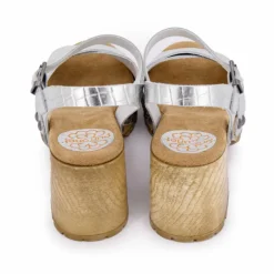 Sandales cuir croco brillant avec boucle talons effet bois Femme PORRONET