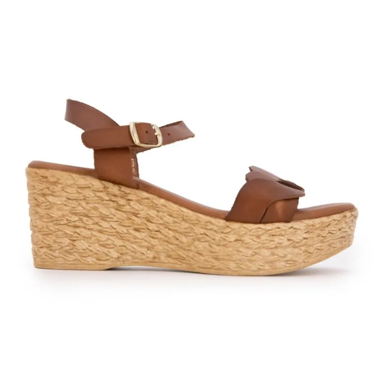 Sandales cuir marron semelle compensée paille Femme CARLA TORTOSA