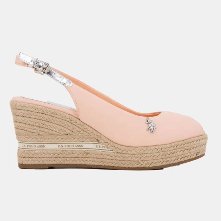 Sandales espadrille compensée tissu rose pastel Femme US POLO