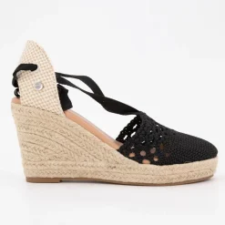 Sandales espadrilles brodées compensées black tita à nouer Femme DEELUXE 74