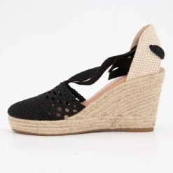 Sandales espadrilles brodées compensées black tita à nouer Femme DEELUXE 74
