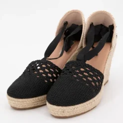 Sandales espadrilles brodées compensées black tita à nouer Femme DEELUXE 74