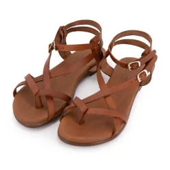 Sandales plates cuir platino à boucles Femme CARLA TORTOSA