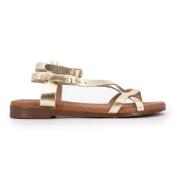 Sandales plates cuir platino à boucles Femme CARLA TORTOSA