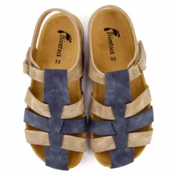 Sandales spartiates taupe et bride bleue Enfant BIOSTOCK