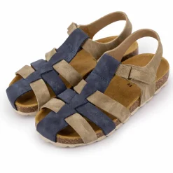 Sandales spartiates taupe et bride bleue Enfant BIOSTOCK