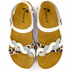 Sandales triple bride blanche tressée argentée et motif léopard Enfant BIOSTOCK