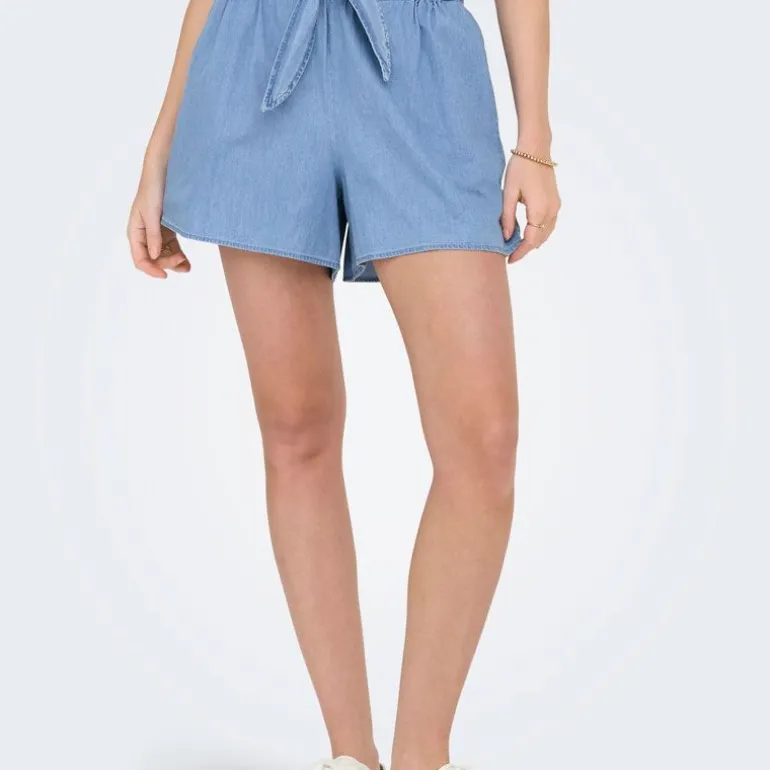 Short denim bleu clair yasmin taille élastique Femme ONLY