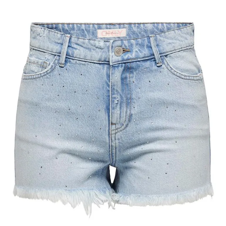 Short en jeans bleu clair avec strass Femme ONLY