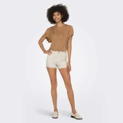 Short skinny taille haute poches arrières bouton uni Femme JDY