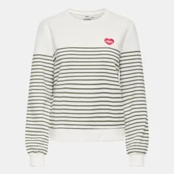 Sweat col rond à rayures avec imprimé coeur Femme ONLY