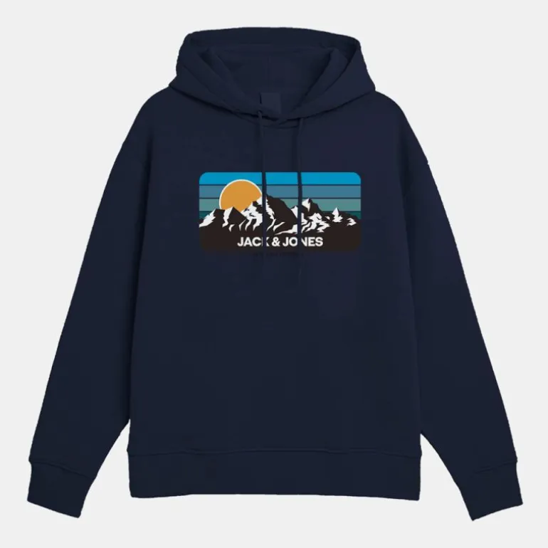 Sweat coton avec capuche imprimé montagne et soleil Homme JACK & JONES