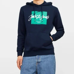 Sweat coton tiley à capuche avec logo manuscrit et encart coloré Homme JACK & JONES