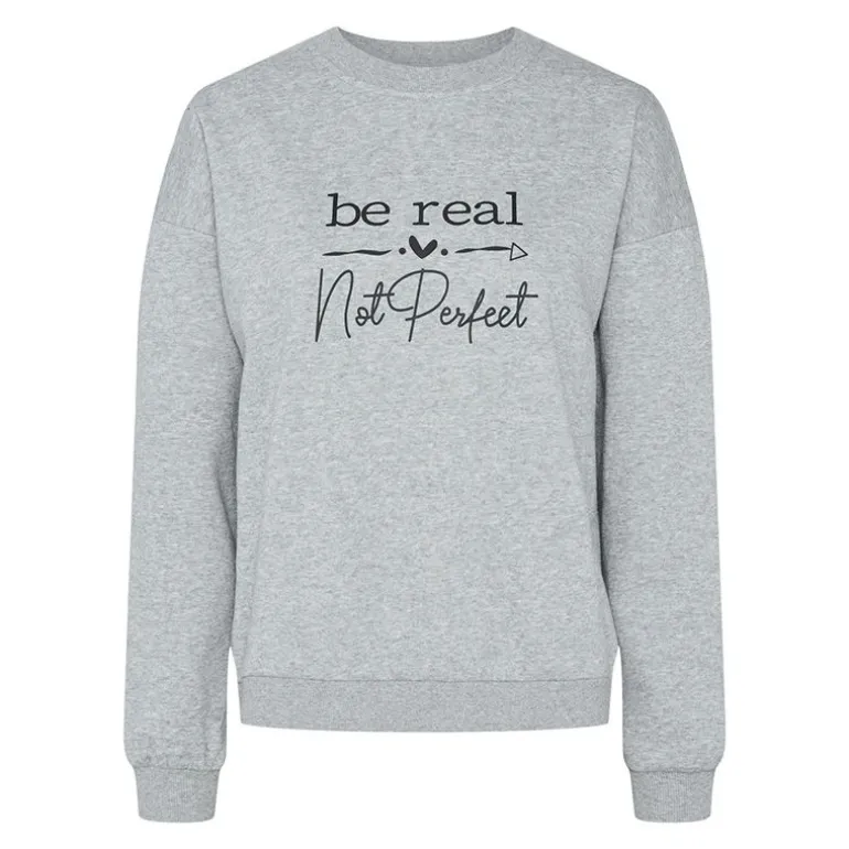 Sweat oversize Maria col rond "Be real not perfect" Femme PIECES