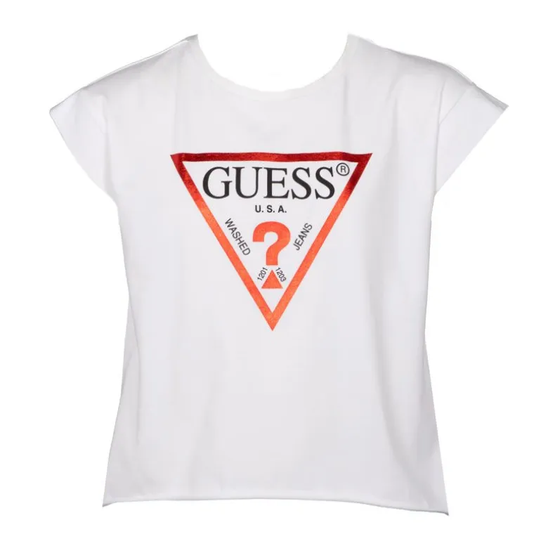 Tee shirt avec grand logo rouge col rond Enfant GUESS