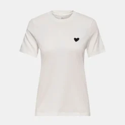 Tee shirt cloud dancer avec coeur noir en coton Femme ONLY