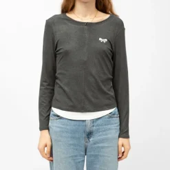 Tee shirt col bateau aliona avec zip noeud brodé Femme BURTON OF LONDON