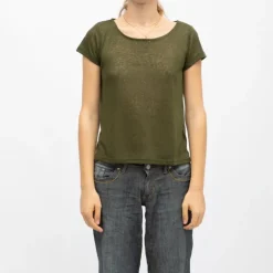 Tee shirt col rond tissu chiné fil doré Femme DEELUXE 74