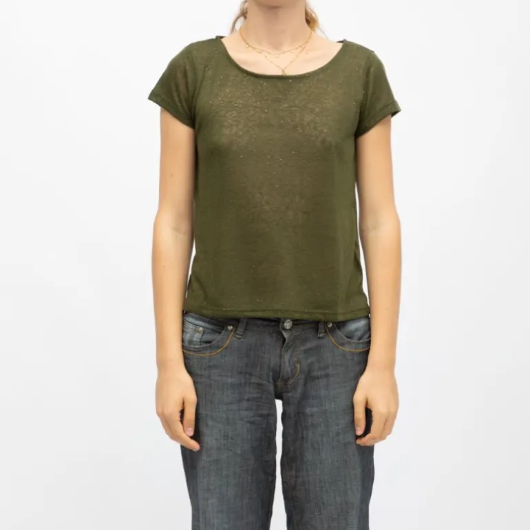 Tee shirt col rond tissu chiné fil doré Femme DEELUXE 74