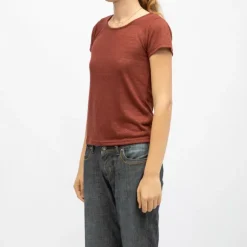 Tee shirt col rond tissu chiné fil doré Femme DEELUXE 74