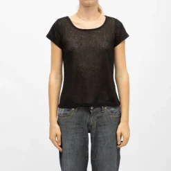 Tee shirt col rond tissu chiné fil doré Femme DEELUXE 74