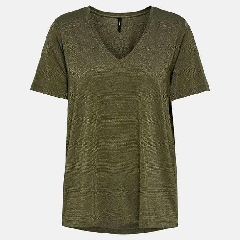 Tee shirt col V à pailettes Harly Femme ONLY