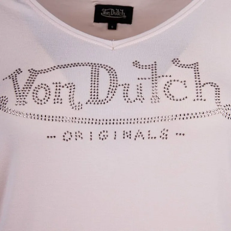Tee shirt col V fluide strass logo Femme VON DUTCH
