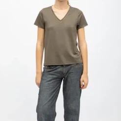 Tee shirt col v glowy khaki manches courtes Femme DEELUXE 74