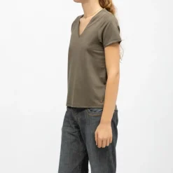 Tee shirt col v glowy khaki manches courtes Femme DEELUXE 74