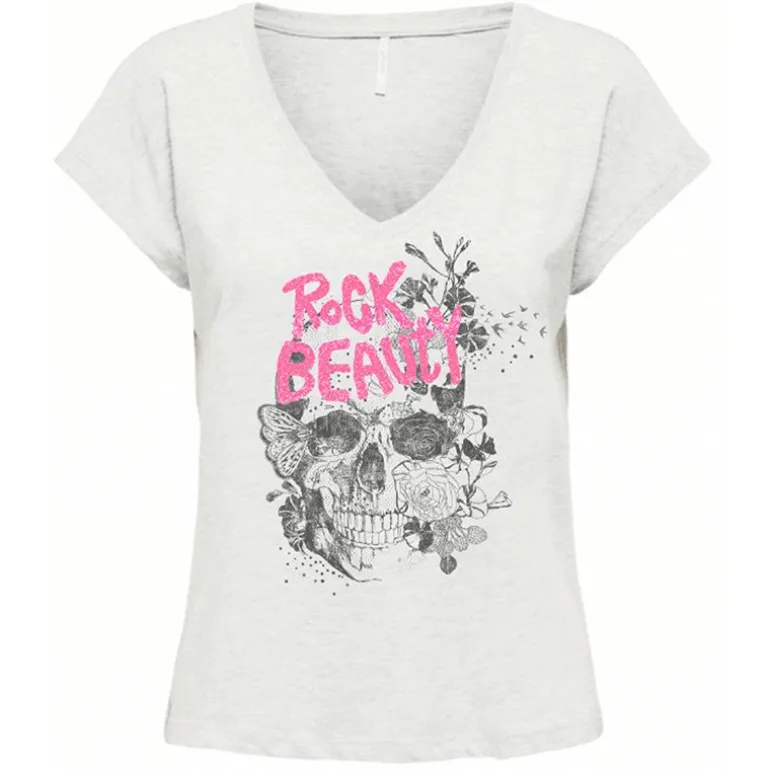 Tee shirt col v inscription rock beauty Femme ONLY