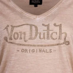 Tee shirt col v strass logo chiné Femme VON DUTCH