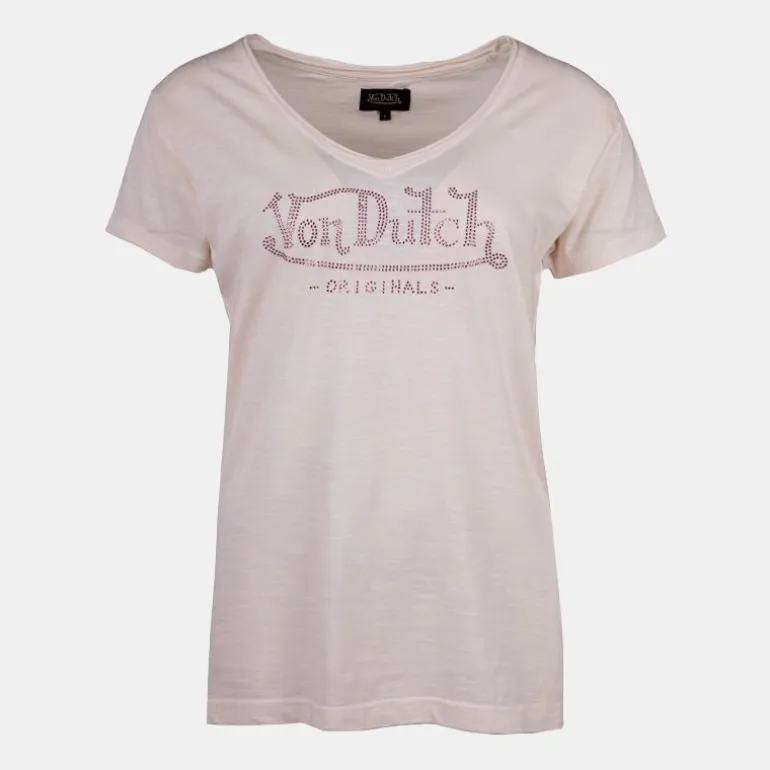 Tee shirt col v strass logo chiné Femme VON DUTCH