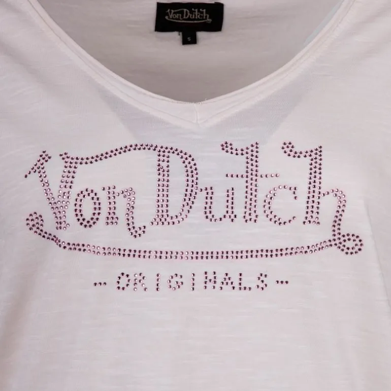 Tee shirt col v strass logo chiné Femme VON DUTCH