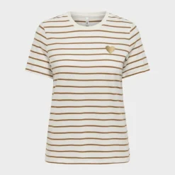 Tee shirt coton bio Liva marinière avec coeur argenté Femme ONLY