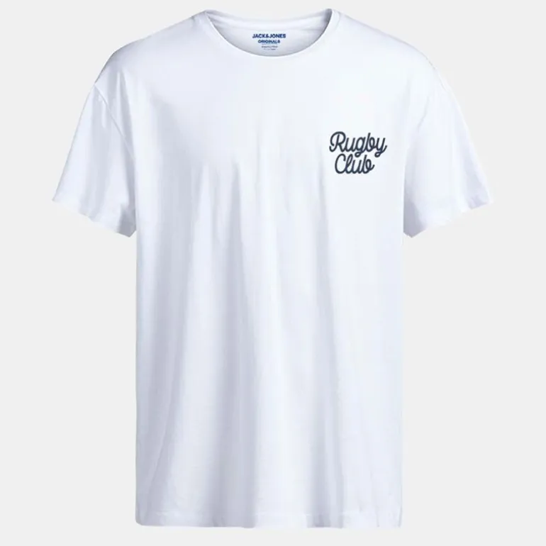 Tee shirt coton blanc col rond rugby club Homme JACK & JONES