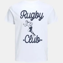 Tee shirt coton blanc col rond rugby club Homme JACK & JONES