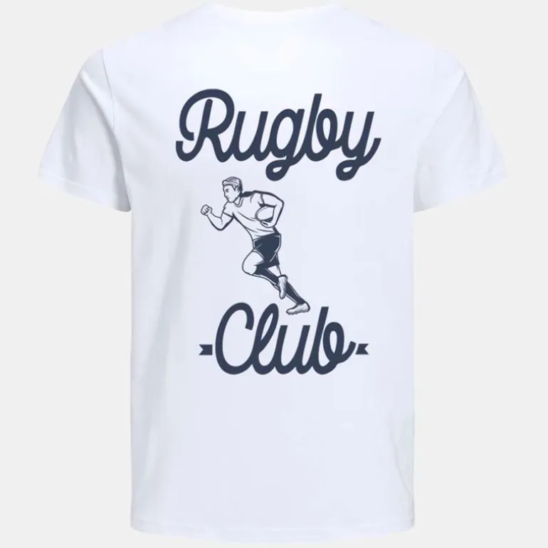 Tee shirt coton blanc col rond rugby club Homme JACK & JONES