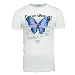 Tee shirt coton imprimé papillon glitch avec textes Homme PANAME BROTHERS