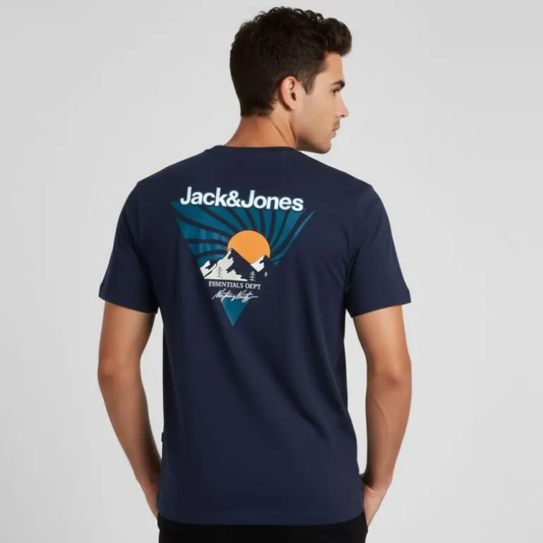 Tee shirt coton mine crew imprimé triangle avec montagnes Homme JACK & JONES