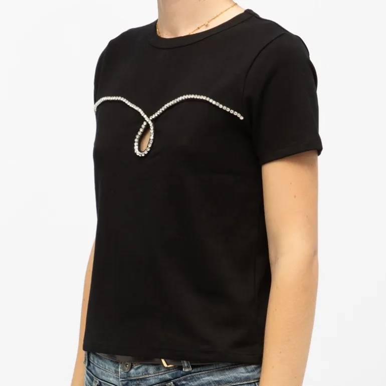 Tee shirt coton twila à strass avec ouverture avant Femme LA PETITE ETOILE