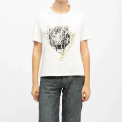 Tee shirt crème imprimé tigre Femme DEELUXE 74