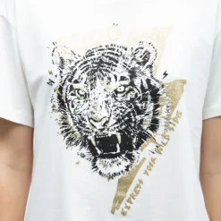 Tee shirt crème imprimé tigre Femme DEELUXE 74