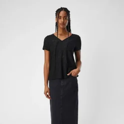 Tee shirt feodora broderie anglaise col V Femme OBJECT