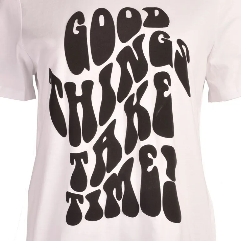 Tee shirt Jada imprimé Good things take time Femme PIECES