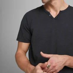 Tee shirt jersey col v boutonné Homme JACK & JONES
