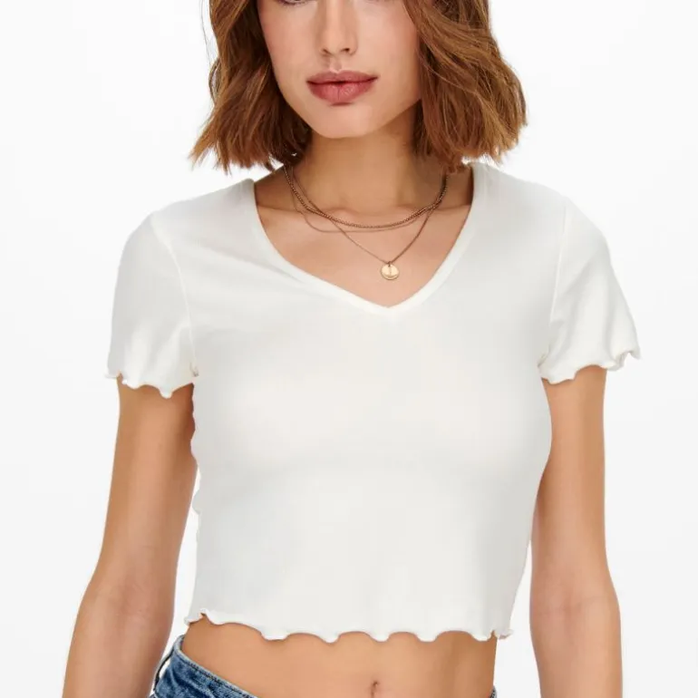 Tee shirt kika crop top col v Femme ONLY