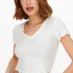 Tee shirt kika crop top col v Femme ONLY