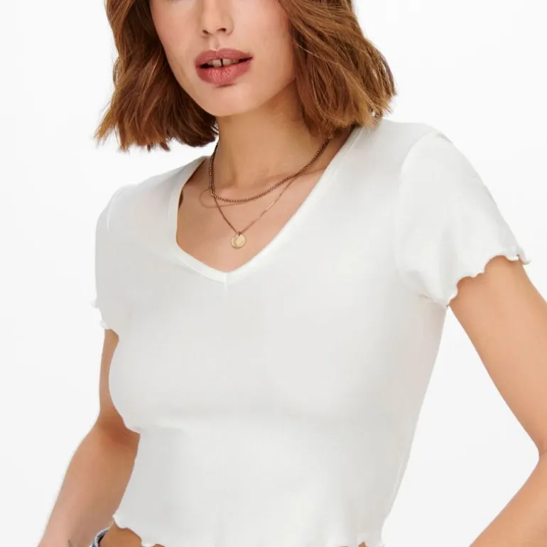 Tee shirt kika crop top col v Femme ONLY
