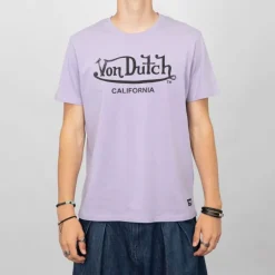 Tee shirt Lila coton chiné logo noir délavé Homme VON DUTCH
